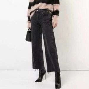 Reformation Black Cropped Flare Wide Leg Jeans